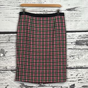 Boden Pink and Green Plaid Pencil Skirt